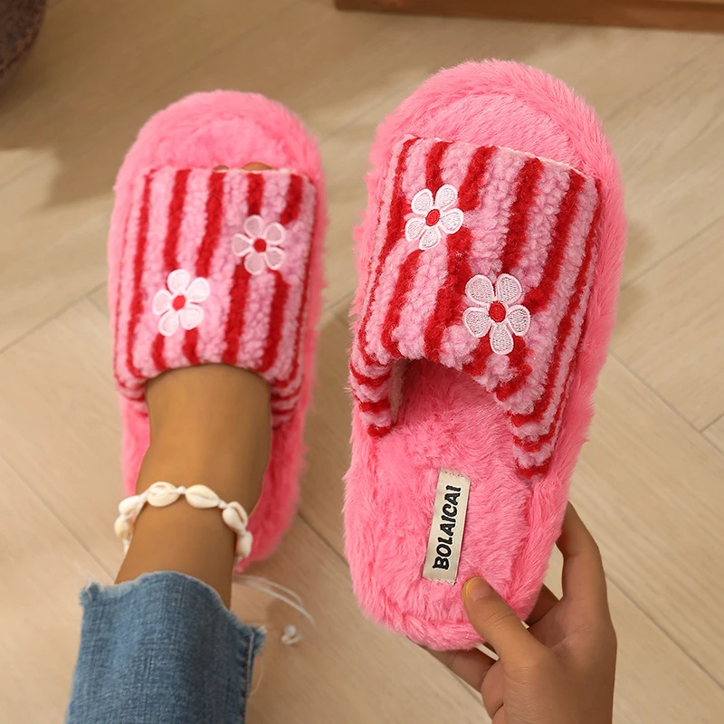 Flower Embroidery Stripe Plush - огляд і ціна Women'S Fashion Korea